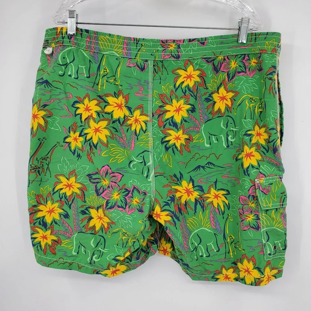 Polo by Ralph Lauren Green Aloha Safari Print‎ Swim Trunk Board Shorts Size XL